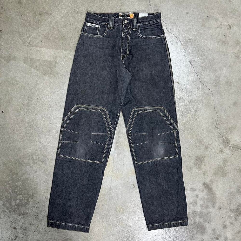 Y2k JNCO Style Skater Jeans Mens 30" Grunge Black Denim Blanket Lined Pants